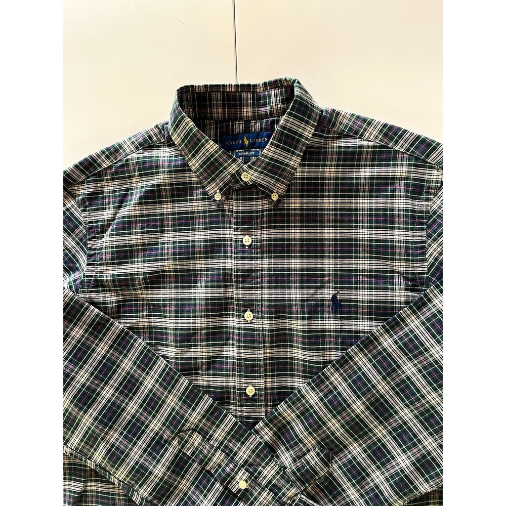 Ralph Lauren Men’s Classic Fit Plaid Button-Down Shirt Embroidered L